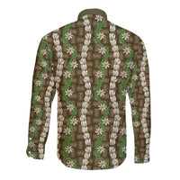 Pikake Maile Tiare Lei Long Sleeve Button Shirt Natural Lauhala Pattern LT01 - Polynesian Pride