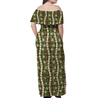 Pikake Maile Tiare Lei Off Shoulder Maxi Dress Natural Lauhala Pattern LT01 - Polynesian Pride