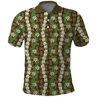Pikake Maile Tiare Lei Polo Shirt Natural Lauhala Pattern LT01 Brown - Polynesian Pride