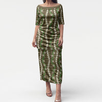 Pikake Maile Tiare Lei Puletasi Natural Lauhala Pattern LT01 Long Dress Brown - Polynesian Pride