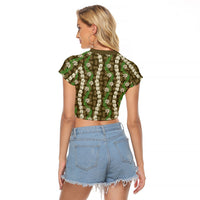 Pikake Maile Tiare Lei Raglan Cropped T Shirt Natural Lauhala Pattern