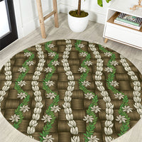 Pikake Maile Tiare Lei Round Carpet Natural Lauhala Pattern