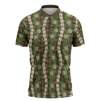 Pikake Maile Tiare Lei Zipper Polo Shirt Natural Lauhala Pattern LT01 Brown - Polynesian Pride