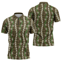 Pikake Maile Tiare Lei Zipper Polo Shirt Natural Lauhala Pattern LT01 - Polynesian Pride