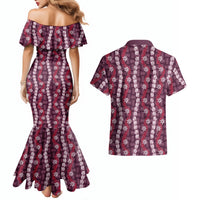 Pikake Maile Tiare Lei Couples Matching Mermaid Dress and Hawaiian Shirt Akala Lauhala Pattern LT01 - Polynesian Pride