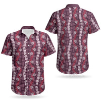Pikake Maile Tiare Lei Couples Matching Off The Shoulder Long Sleeve Dress and Hawaiian Shirt Akala Lauhala Pattern LT01 - Polynesian Pride
