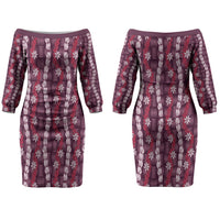 Pikake Maile Tiare Lei Couples Matching Off The Shoulder Long Sleeve Dress and Hawaiian Shirt Akala Lauhala Pattern LT01 - Polynesian Pride
