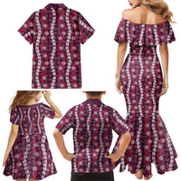 Pikake Maile Tiare Lei Family Matching Mermaid Dress and Hawaiian Shirt Akala Lauhala Pattern LT01 Mom's Dress Pink - Polynesian Pride