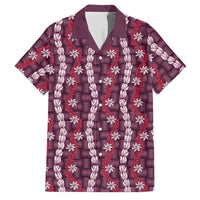 Pikake Maile Tiare Lei Family Matching Mermaid Dress and Hawaiian Shirt Akala Lauhala Pattern LT01 Dad's Shirt - Short Sleeve Pink - Polynesian Pride