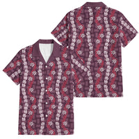Pikake Maile Tiare Lei Family Matching Off The Shoulder Long Sleeve Dress and Hawaiian Shirt Akala Lauhala Pattern LT01 Dad's Shirt - Short Sleeve Pink - Polynesian Pride