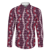 Pikake Maile Tiare Lei Family Matching Off The Shoulder Long Sleeve Dress and Hawaiian Shirt Akala Lauhala Pattern LT01 Daughter's Dress Pink - Polynesian Pride