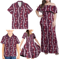 Pikake Maile Tiare Lei Family Matching Off Shoulder Maxi Dress and Hawaiian Shirt Akala Lauhala Pattern LT01 - Polynesian Pride