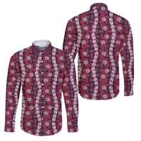 Pikake Maile Tiare Lei Family Matching Off Shoulder Short Dress and Hawaiian Shirt Akala Lauhala Pattern LT01 Dad's Shirt - Long Sleeve Pink - Polynesian Pride