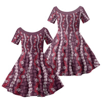 Pikake Maile Tiare Lei Family Matching Short Sleeve Bodycon Dress and Hawaiian Shirt Akala Lauhala Pattern LT01 Daughter's Dress Pink - Polynesian Pride