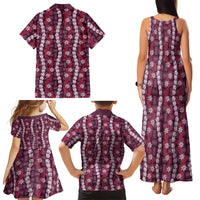 Pikake Maile Tiare Lei Family Matching Tank Maxi Dress and Hawaiian Shirt Akala Lauhala Pattern LT01 Mom's Dress Pink - Polynesian Pride