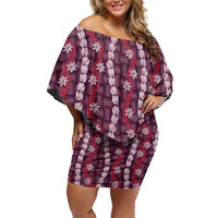Pikake Maile Tiare Lei Off Shoulder Short Dress Akala Lauhala Pattern LT01 Women Pink - Polynesian Pride