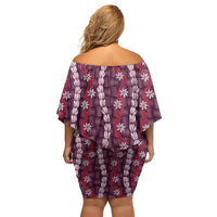 Pikake Maile Tiare Lei Off Shoulder Short Dress Akala Lauhala Pattern LT01 - Polynesian Pride