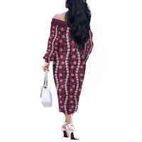 Pikake Maile Tiare Lei Off The Shoulder Long Sleeve Dress Akala Lauhala Pattern LT01 - Polynesian Pride
