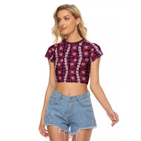 Pikake Maile Tiare Lei Raglan Cropped T Shirt Akala Lauhala Pattern