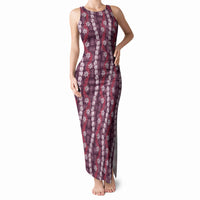 Pikake Maile Tiare Lei Tank Maxi Dress Akala Lauhala Pattern LT01 Women Pink - Polynesian Pride