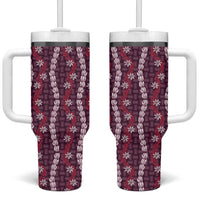 Pikake Maile Tiare Lei Tumbler With Handle Akala Lauhala Pattern
