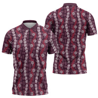Pikake Maile Tiare Lei Zipper Polo Shirt Akala Lauhala Pattern LT01 - Polynesian Pride