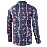 Pikake Maile Tiare Lei Button Sweatshirt Poni Lauhala Pattern