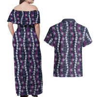 Pikake Maile Tiare Lei Couples Matching Off Shoulder Maxi Dress and Hawaiian Shirt Poni Lauhala Pattern LT01 - Polynesian Pride