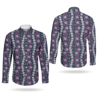 Pikake Maile Tiare Lei Couples Matching Off Shoulder Short Dress and Long Sleeve Button Shirt Poni Lauhala Pattern LT01 - Polynesian Pride