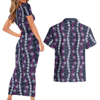 Pikake Maile Tiare Lei Couples Matching Short Sleeve Bodycon Dress and Hawaiian Shirt Poni Lauhala Pattern LT01 - Polynesian Pride