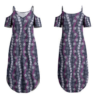 Pikake Maile Tiare Lei Couples Matching Summer Maxi Dress and Long Sleeve Button Shirt Poni Lauhala Pattern LT01 - Polynesian Pride