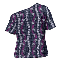 Pikake Maile Tiare Lei Cross Shoulder Shirt Poni Lauhala Pattern