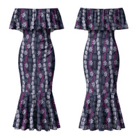 Pikake Maile Tiare Lei Family Matching Mermaid Dress and Hawaiian Shirt Poni Lauhala Pattern LT01 Mom's Dress Purple - Polynesian Pride