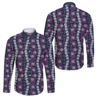 Pikake Maile Tiare Lei Family Matching Mermaid Dress and Hawaiian Shirt Poni Lauhala Pattern LT01 Dad's Shirt - Long Sleeve Purple - Polynesian Pride