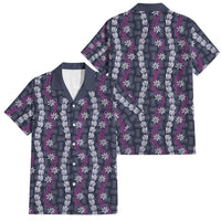 Pikake Maile Tiare Lei Family Matching Off The Shoulder Long Sleeve Dress and Hawaiian Shirt Poni Lauhala Pattern LT01 Dad's Shirt - Short Sleeve Purple - Polynesian Pride
