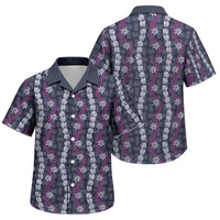 Pikake Maile Tiare Lei Family Matching Off Shoulder Maxi Dress and Hawaiian Shirt Poni Lauhala Pattern LT01 Son's Shirt Purple - Polynesian Pride