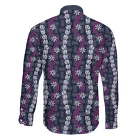 Pikake Maile Tiare Lei Family Matching Off Shoulder Short Dress and Hawaiian Shirt Poni Lauhala Pattern LT01 Son's Shirt Purple - Polynesian Pride