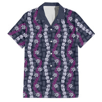 Pikake Maile Tiare Lei Family Matching Tank Maxi Dress and Hawaiian Shirt Poni Lauhala Pattern LT01 Dad's Shirt - Short Sleeve Purple - Polynesian Pride