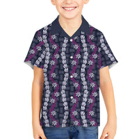 Pikake Maile Tiare Lei Kid Hawaiian Shirt Poni Lauhala Pattern LT01 Kid Purple - Polynesian Pride