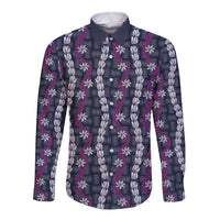 Pikake Maile Tiare Lei Long Sleeve Button Shirt Poni Lauhala Pattern LT01 Unisex Purple - Polynesian Pride