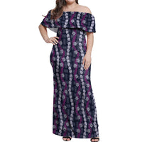Pikake Maile Tiare Lei Off Shoulder Maxi Dress Poni Lauhala Pattern LT01 Women Purple - Polynesian Pride