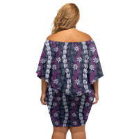 Pikake Maile Tiare Lei Off Shoulder Short Dress Poni Lauhala Pattern LT01 - Polynesian Pride