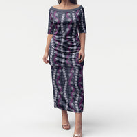 Pikake Maile Tiare Lei Puletasi Poni Lauhala Pattern LT01 Long Dress Purple - Polynesian Pride