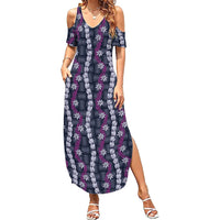 Pikake Maile Tiare Lei Summer Maxi Dress Poni Lauhala Pattern LT01 Women Purple - Polynesian Pride