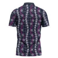 Pikake Maile Tiare Lei Zipper Polo Shirt Poni Lauhala Pattern LT01 - Polynesian Pride