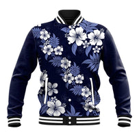 Hawaiian Hibiscus Tribal Floral Blue Baseball Jacket Polynesian Tapa Pattern LT01 Unisex Blue - Polynesian Pride