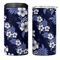 Hawaiian Hibiscus Tribal Floral Blue 4 in 1 Can Cooler Tumbler Polynesian Tapa Pattern - Polynesian Pride