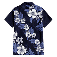 Hawaiian Hibiscus Tribal Floral Blue Family Matching Off The Shoulder Long Sleeve Dress and Hawaiian Shirt Polynesian Tapa Pattern LT01 - Polynesian Pride
