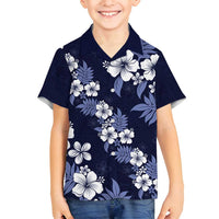 Hawaiian Hibiscus Tribal Floral Blue Family Matching Off Shoulder Short Dress and Hawaiian Shirt Polynesian Tapa Pattern LT01 Son's Shirt Blue - Polynesian Pride