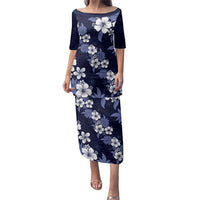 Hawaiian Hibiscus Tribal Floral Blue Family Matching Puletasi and Hawaiian Shirt Polynesian Tapa Pattern - Polynesian Pride